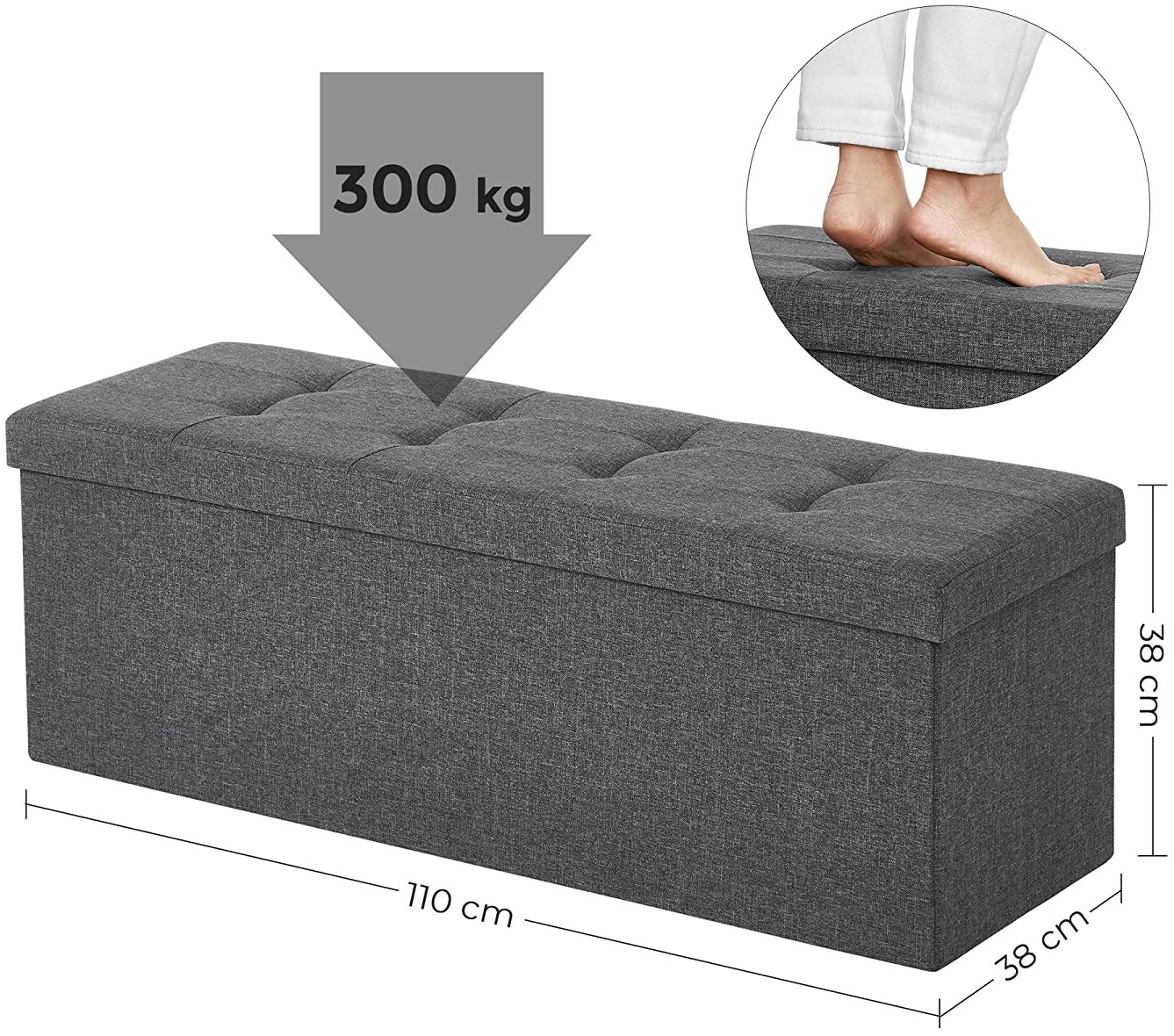 Benk med oppbevaring mørkegrå 110 x 38 x 38 cm Benk med oppbevaring mørkegrå 110 x 38 x 38 cm