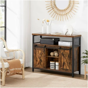 Oppbevaringsskap - Kjøkkenskap - Skjenk med skyvedører i industristil, Vintage brun-svart  