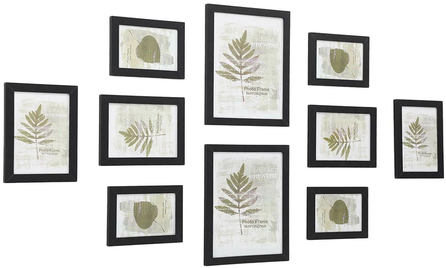 Sett med bilderammer, 10 fotorammer i tre - to (20 x 25 cm), fire (13 x 18 cm), fire (10 x 15 cm) Sett med bilderammer, 10 fotorammer i tre - to (20 x 25 cm), fire (13 x 18 cm), fire (10 x 15 cm)