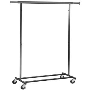 Klesstativ med Hjul, Metallrullbar Klesstang Teleskop 90 kg - Sort  