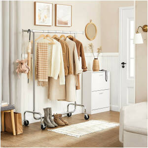 Klesstativ justerbart (110-150) med hjul - Rustfritt stål  