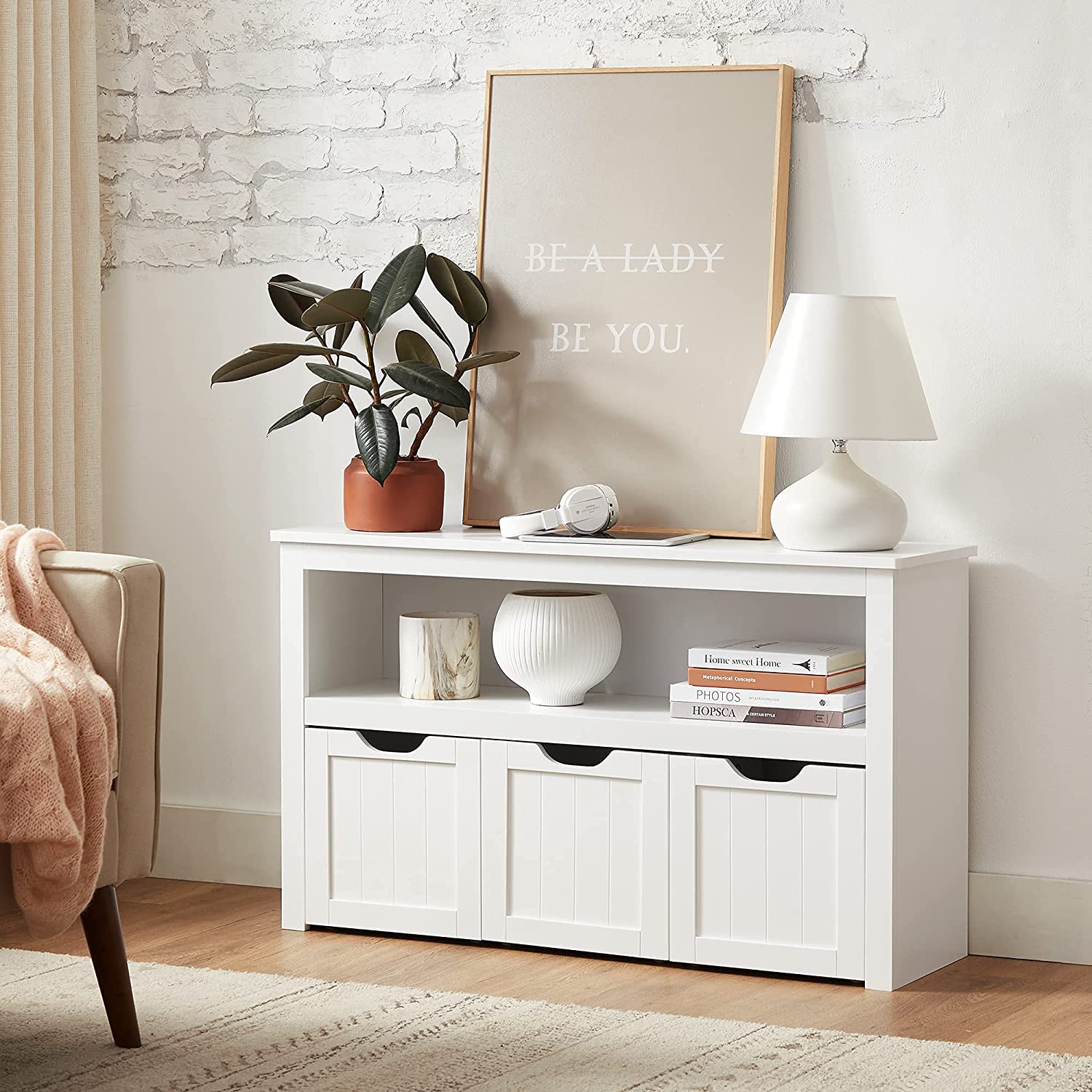 Sidebord Konsoll Retro 102x30x60 cm Lekeoppbevaring med hjul - Hvit