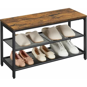 Skobenk med 2 Metallhyller – 80 × 30 × 44,5 cm, Rustikk Brun og Svart Skobenk med 2 Metallhyller – 80 × 30 × 44,5 cm, Rustikk Brun og Svart