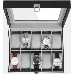10-roms klokkeboks med glasslokk Elegant klokkeoppbevaring for 10 klokker