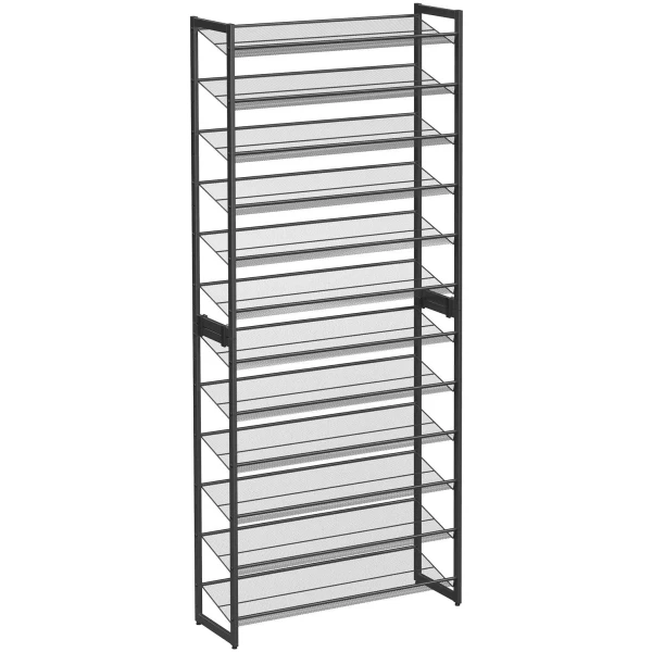 XL skohylle i metall 92,5x30,7x223 cm - 2 stablebare skooppbevaringsnetthyller  