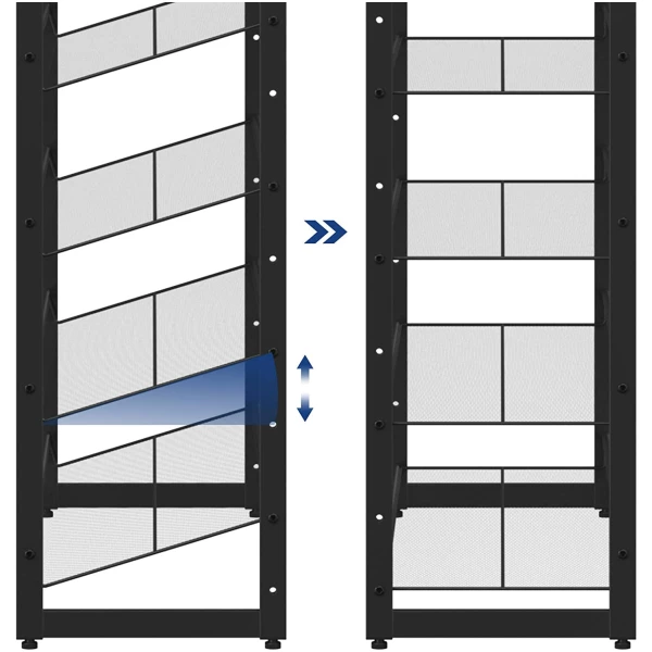 XL skohylle i metall 92,5x30,7x223 cm - 2 stablebare skooppbevaringsnetthyller  