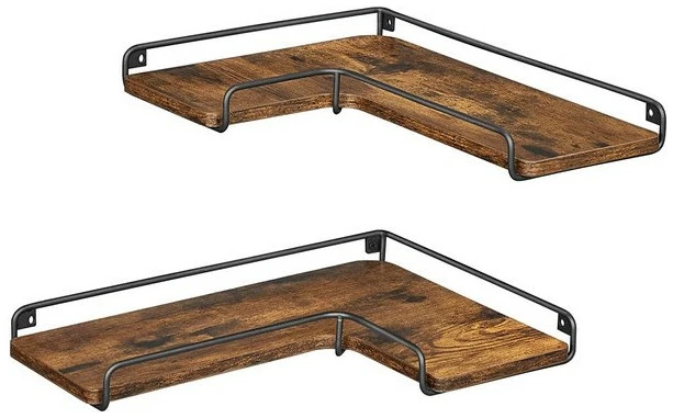 2x Hjørne Vegghyller Industrial Style Vintage Brun-Sort  