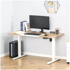 Sitte/stå skrivebord hevet og senket med minnefunksjon 140 x 70 cm Eik/Hvit Sitte/stå skrivebord hevet og senket med minnefunksjon 140 x 70 cm Eik/Hvit