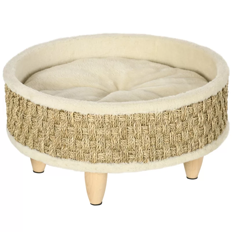 Dyreseng med ben 48 x 48 x 24,5 cm for katt/hund - naturbeige