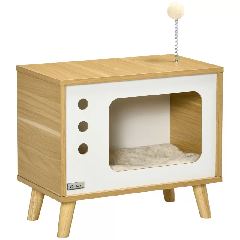 Katteseng med leke - TV-form Kattehus - Vaskbar pute 50 cm x 28 cm x 43 cm