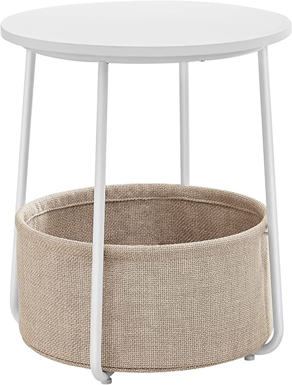 Rundt sidebord med stoffkurv 45 x 50 cm Hvit-Beige