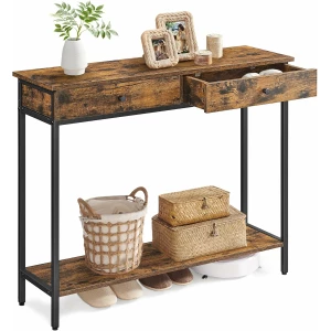 Konsollbord med 2 Skuffer og Oppbevaringshylle – 100 × 30 × 80 cm, Vintage Brun og Svart Konsollbord med 2 Skuffer og Oppbevaringshylle – 100 × 30 × 80 cm, Vintage Brun og Svart