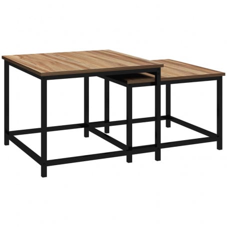 Sett Med 2 Sidebord Svart Stål Trelook Industrial Design