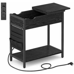 Sidebord / Nattbord med innebygget stikkontakt, USB-porter og oppbevaringslomme Sidebord / Nattbord med innebygget stikkontakt, USB-porter og oppbevaringslomme