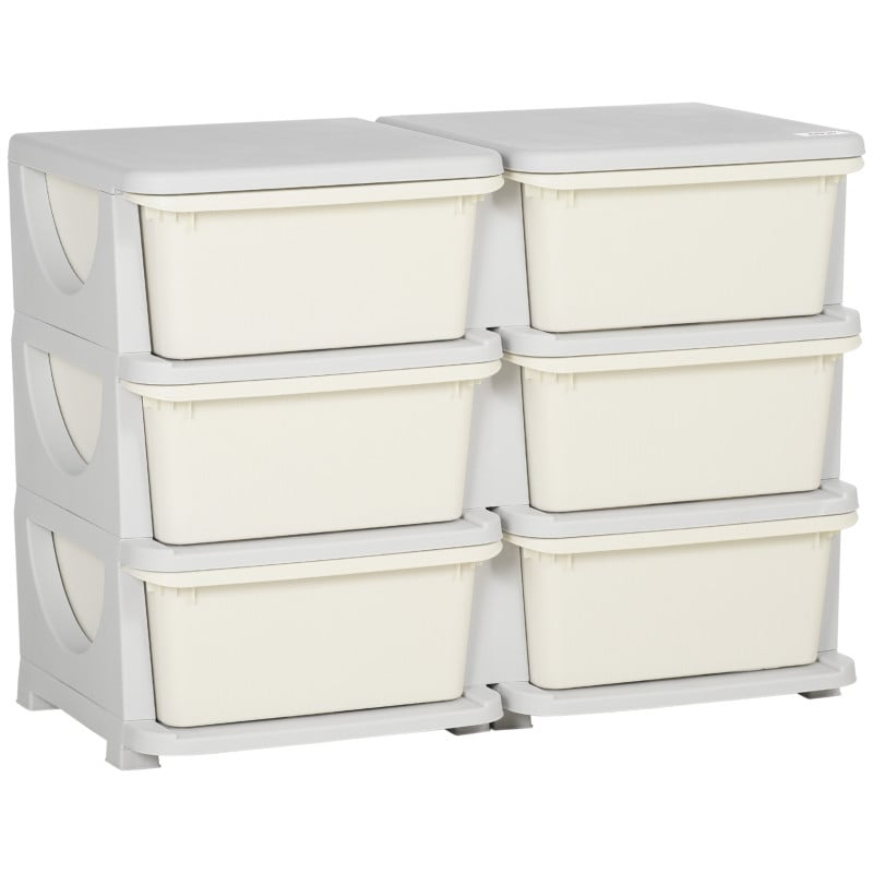 Barnerom Oppbevaring med 6 skuffer Plast Hvit 75 x 37 x 56 cm