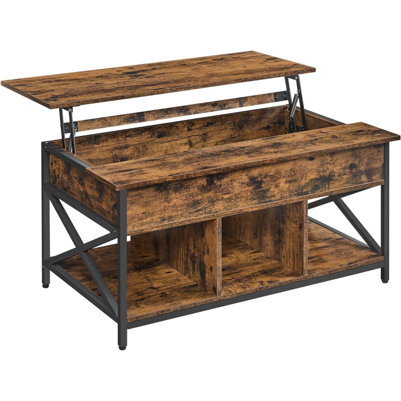 Sofabord med Hevbar Bordplate og Oppbevaring – 100 × 60 × 48–62 cm, Rustikk Brun og Svart