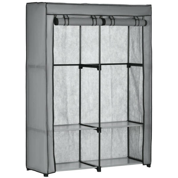 Stoffskap Garderobe 2 Klesstang, 4 hyller Grå 118 × 49 × 170 cm  