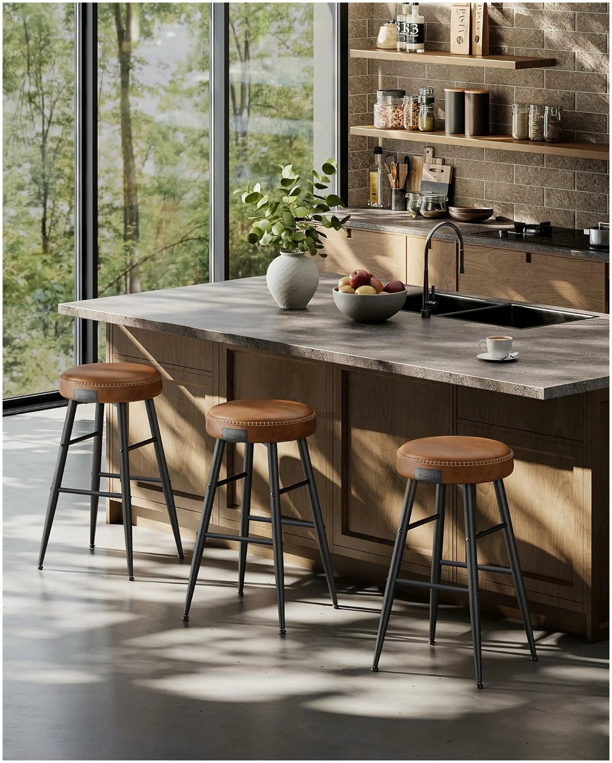 x2 Barstoler Retro Brunt Skinn "ECHO" Setehøyde 63 cm x2 Barstoler Retro Brunt Skinn "ECHO" Setehøyde 63 cm