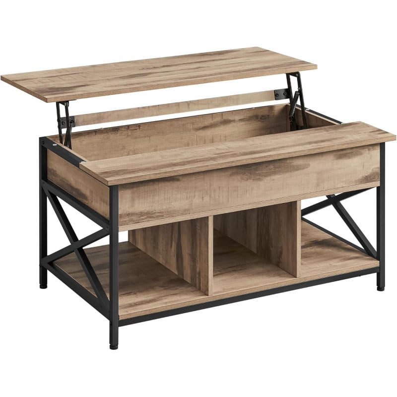Sofabord med Hevbar Bordplate og Oppbevaring – 100 × 60 × 48–62 cm, Brun og Svart