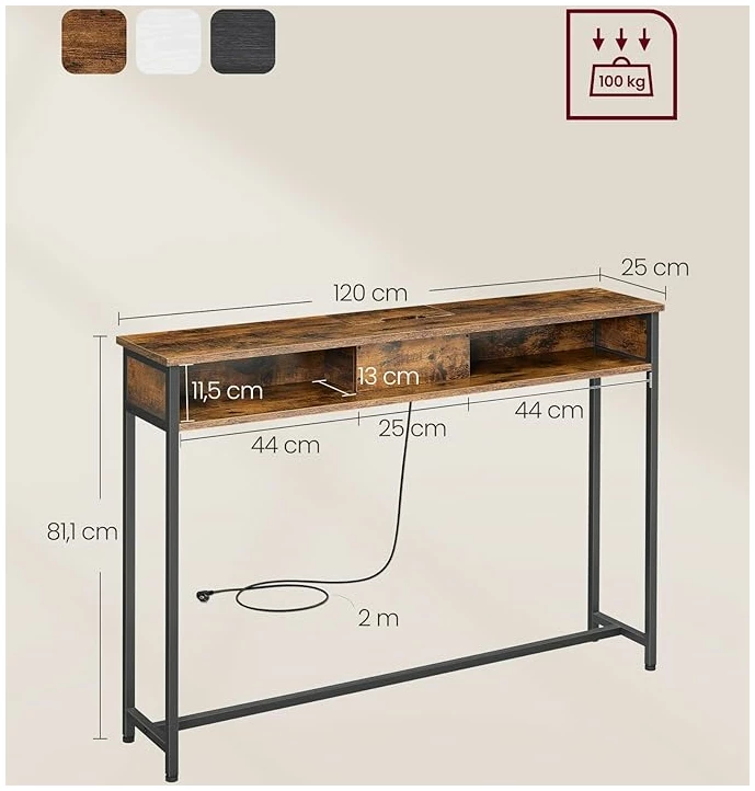 Konsollbord med innebygd strømuttak - 2 rom Vintage brun-svart 120 x 25 x 81 cm Konsollbord med innebygd strømuttak - 2 rom Vintage brun-svart 120 x 25 x 81 cm