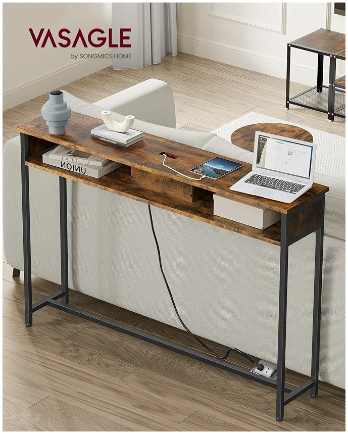 Konsollbord med innebygd strømuttak - 2 rom Vintage brun-svart 120 x 25 x 81 cm Konsollbord med innebygd strømuttak - 2 rom Vintage brun-svart 120 x 25 x 81 cm