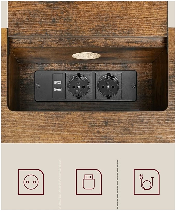 Konsollbord med innebygd strømuttak - 2 rom Vintage brun-svart 120 x 25 x 81 cm Konsollbord med innebygd strømuttak - 2 rom Vintage brun-svart 120 x 25 x 81 cm