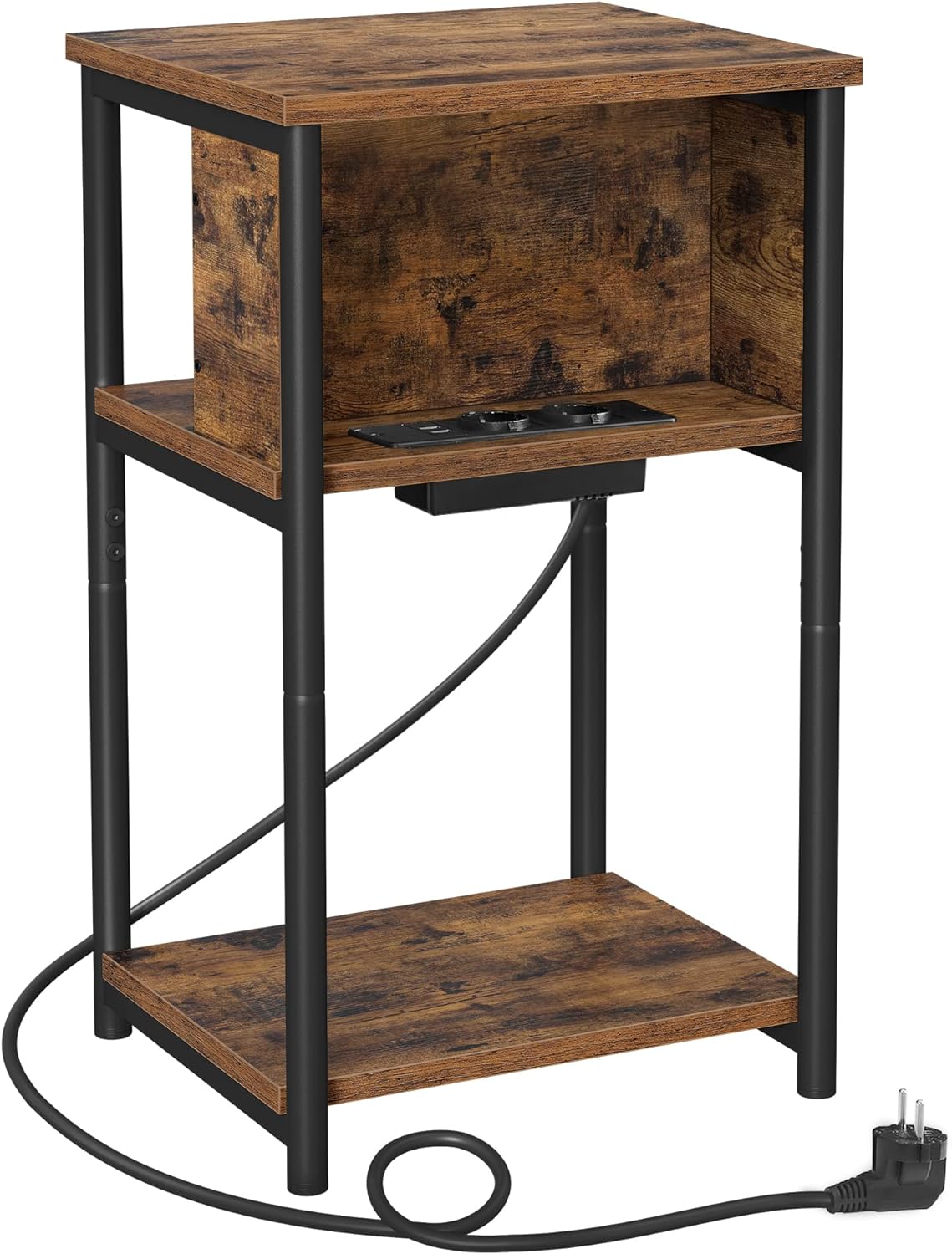 Smalt Sidebord med Ladestasjon – 2 Stikkontakter og 2 USB-porter, 30 × 34 × 58 cm