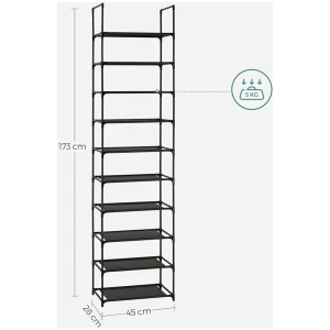 Skohylle 10 nivåer DIY Skooppbevaring 45 x 28 x 173 cm