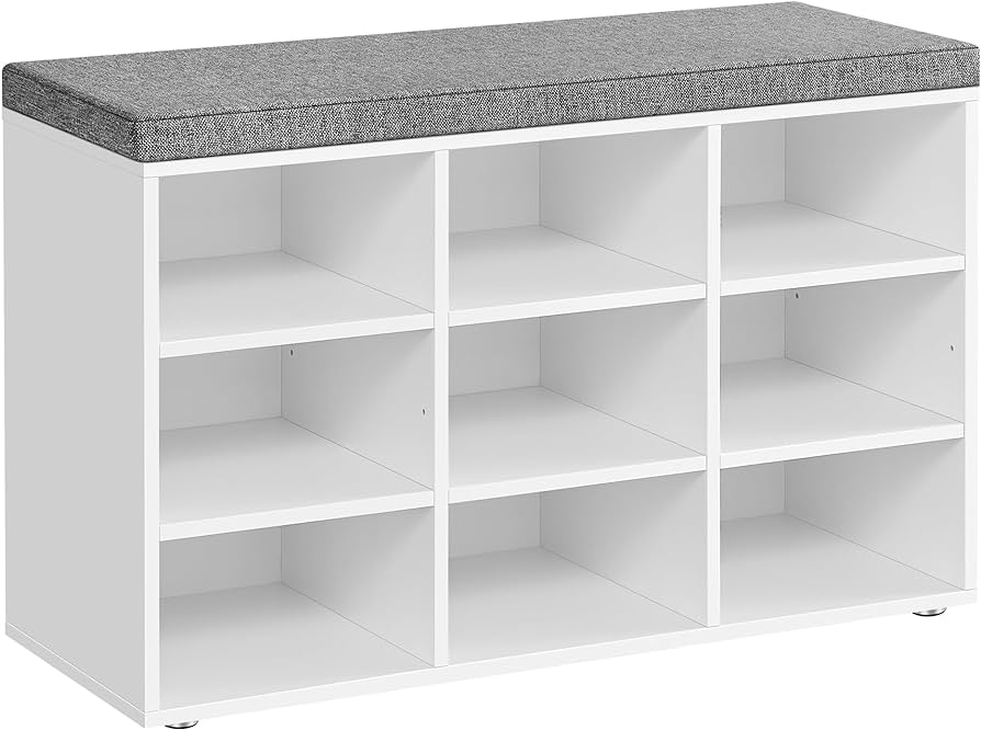 Benk med skooppbevaring, opptil 9 par, hvit 30 x 78 x 48 cm