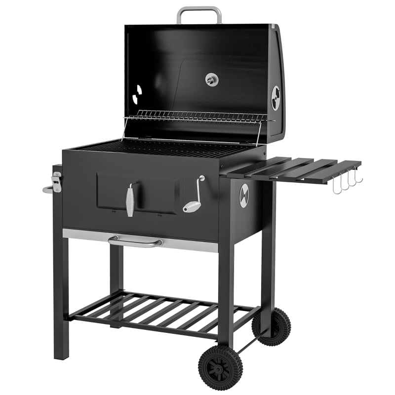 Kullgrill med lokk, røyker, 1 hylle, 1 håndklestativ, 2 grillrister