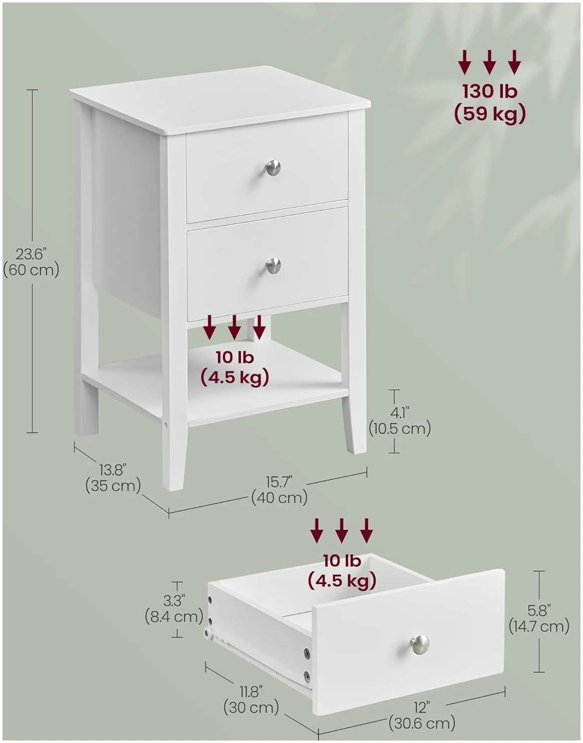 Nattbord 2-pakning - sidebord med 2 skuffer, åpen hylle Nattbord 2-pakning - sidebord med 2 skuffer, åpen hylle