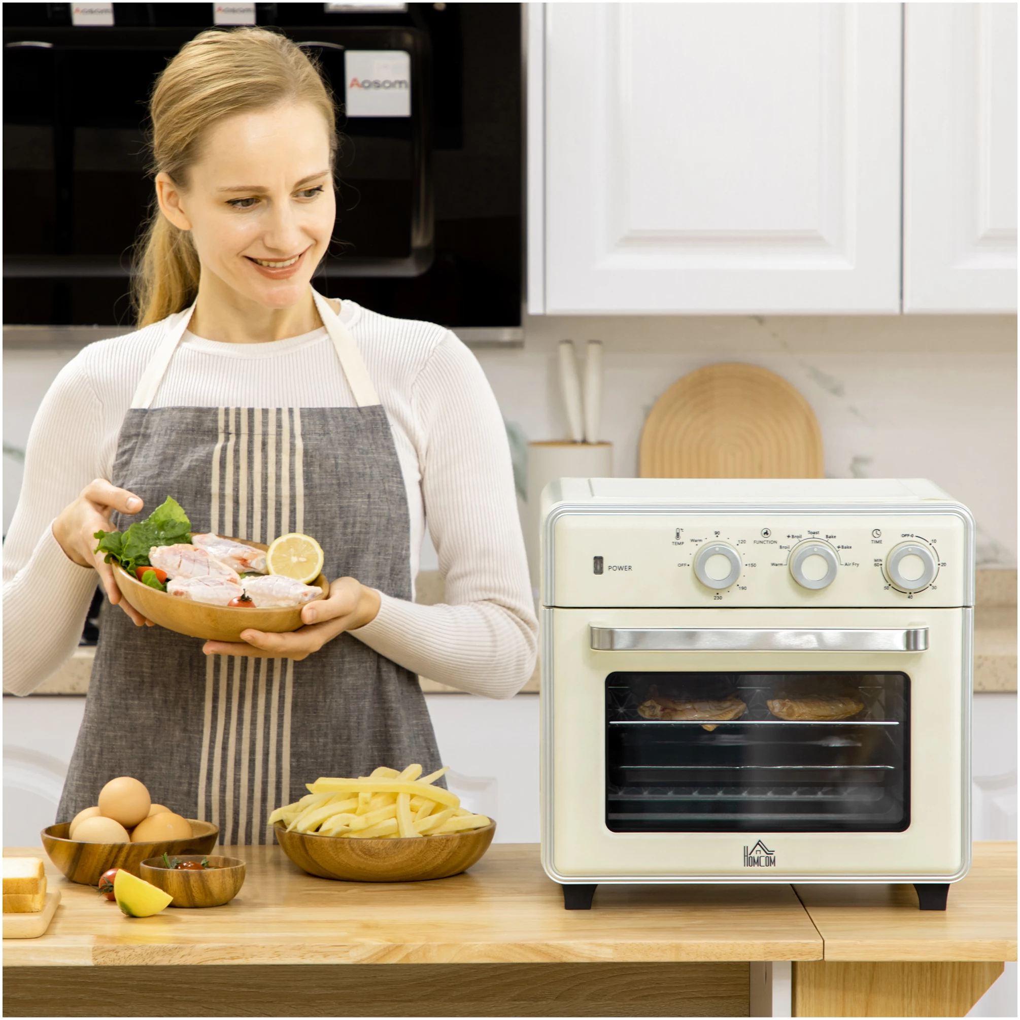 5-i-1 miniovn, ovn, varmluftsfrityr, hold varm, grill, brødrister, 20 L 1400 W – retro beige AS 5-i-1 miniovn, ovn, varmluftsfrityr, hold varm, grill, brødrister, 20 L 1400 W – retro beige AS