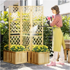 Innsynsskjerm For Hage Med 4 Blomsterkasser Naturtre 133 x 62 x 165 Cm Innsynsskjerm For Hage Med 4 Blomsterkasser Naturtre 133 x 62 x 165 Cm