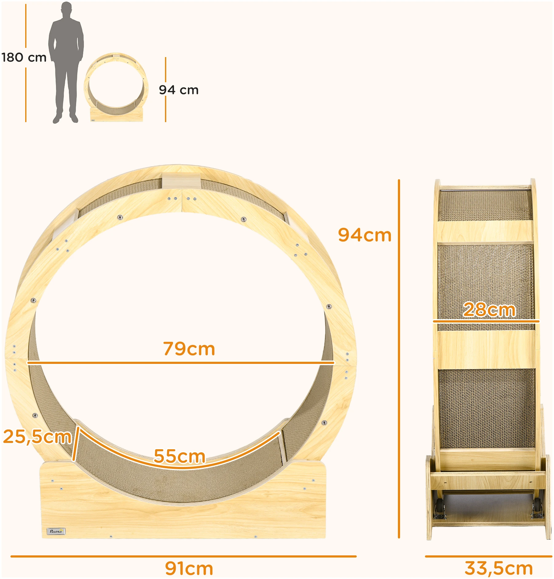 Kattehjul med brems og skrapebrett Ø91 cm, Eik AS Kattehjul med brems og skrapebrett Ø91 cm, Eik AS