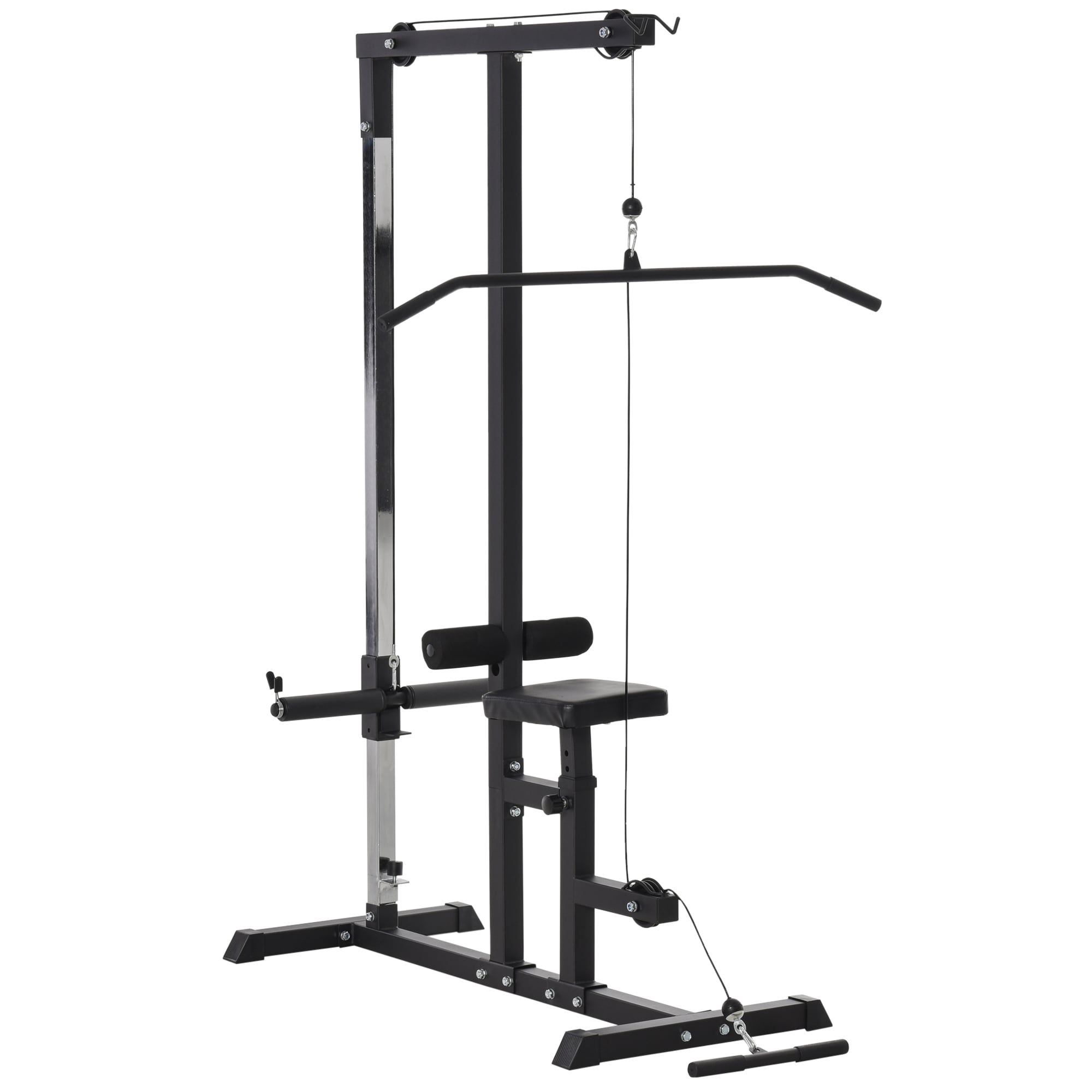 Multigym med pull-up bars, justerbar remskive & flere kabelposisjoner, stålstyrke svart hjemmegym