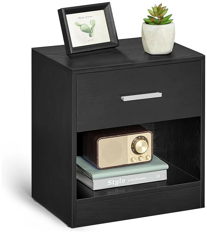 Nattbord, sidebord med skuff – klassisk svart, 28 x 39 x 41 cm Nattbord, sidebord med skuff – klassisk svart, 28 x 39 x 41 cm