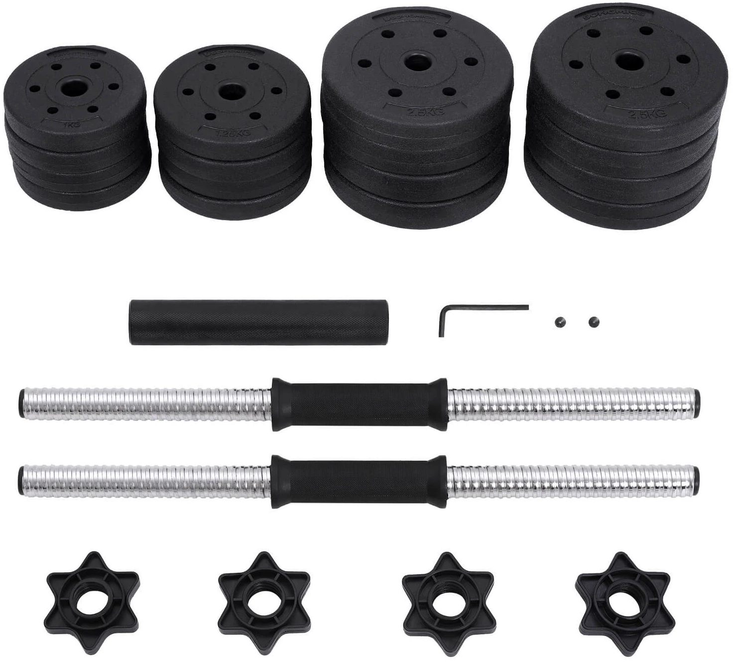 Hantlersett 16 skiver med vektstang - 8 x 2,5 kg, 4 x 1,25 kg, 4 x 1 kg Hantlersett 16 skiver med vektstang - 8 x 2,5 kg, 4 x 1,25 kg, 4 x 1 kg