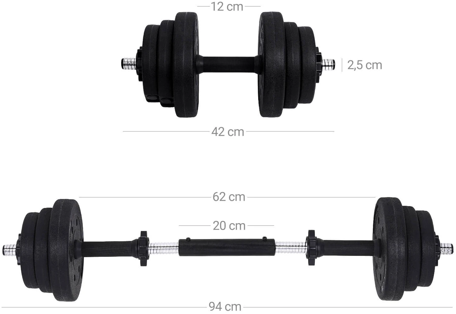 Hantlersett 16 skiver med vektstang - 8 x 2,5 kg, 4 x 1,25 kg, 4 x 1 kg Hantlersett 16 skiver med vektstang - 8 x 2,5 kg, 4 x 1,25 kg, 4 x 1 kg