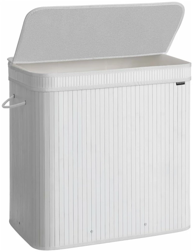 Skittentøyskurv med lokk 150 L, bambus, vaskbar med håndtak Hvit Skittentøyskurv med lokk 150 L, bambus, vaskbar med håndtak Hvit