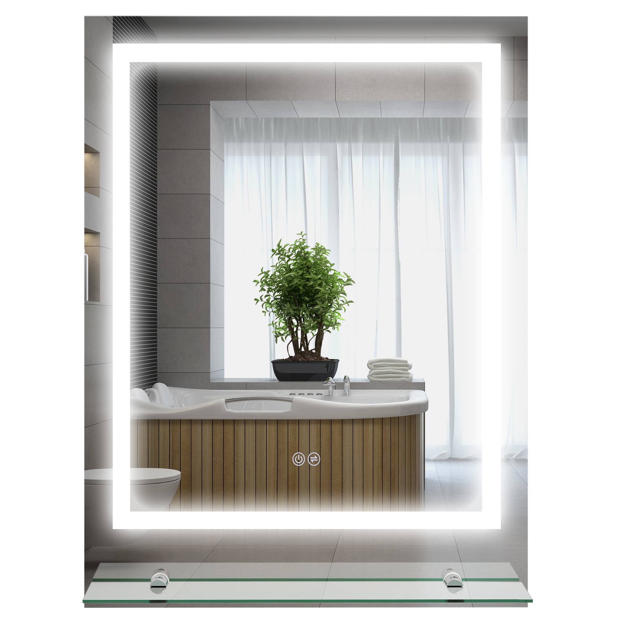 Baderomsspeil med LED-belysning, Glasshylle 70 x 50 cm