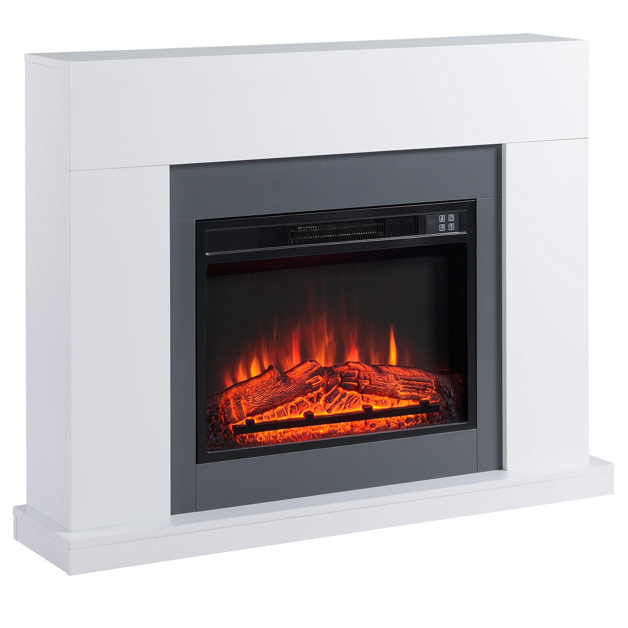 Elektrisk komfyr 1800-2000 W med hvit treramme – klassisk design og flammestyrke