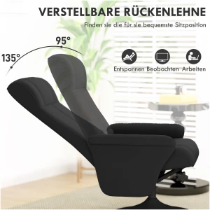 Relax Lenestol med Fotskammel Justerbar rygg Mikrofiberduk Svart