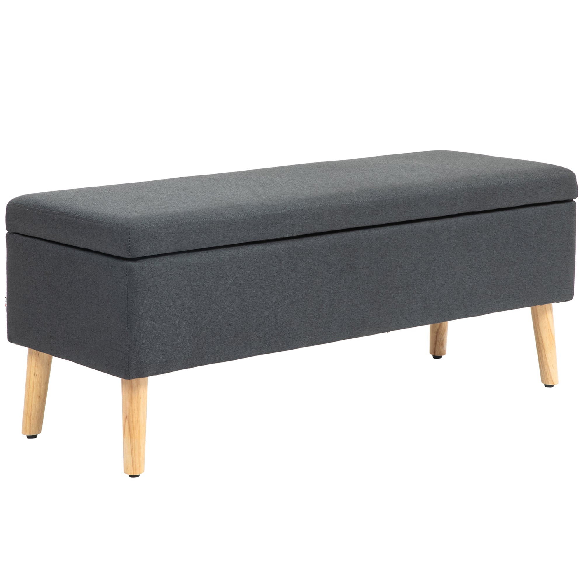 Senge-/hallbenk med oppbevaring 110×39×45 cm – mørkegrå linlook med treben