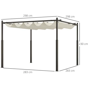 Hagepergola 3 x 3 m med uttrekkbart tak – metallramme, kremhvit
