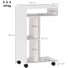 Sidebord C-formet på hjul 3 fack 40 x 30 x 69 cm, hvit