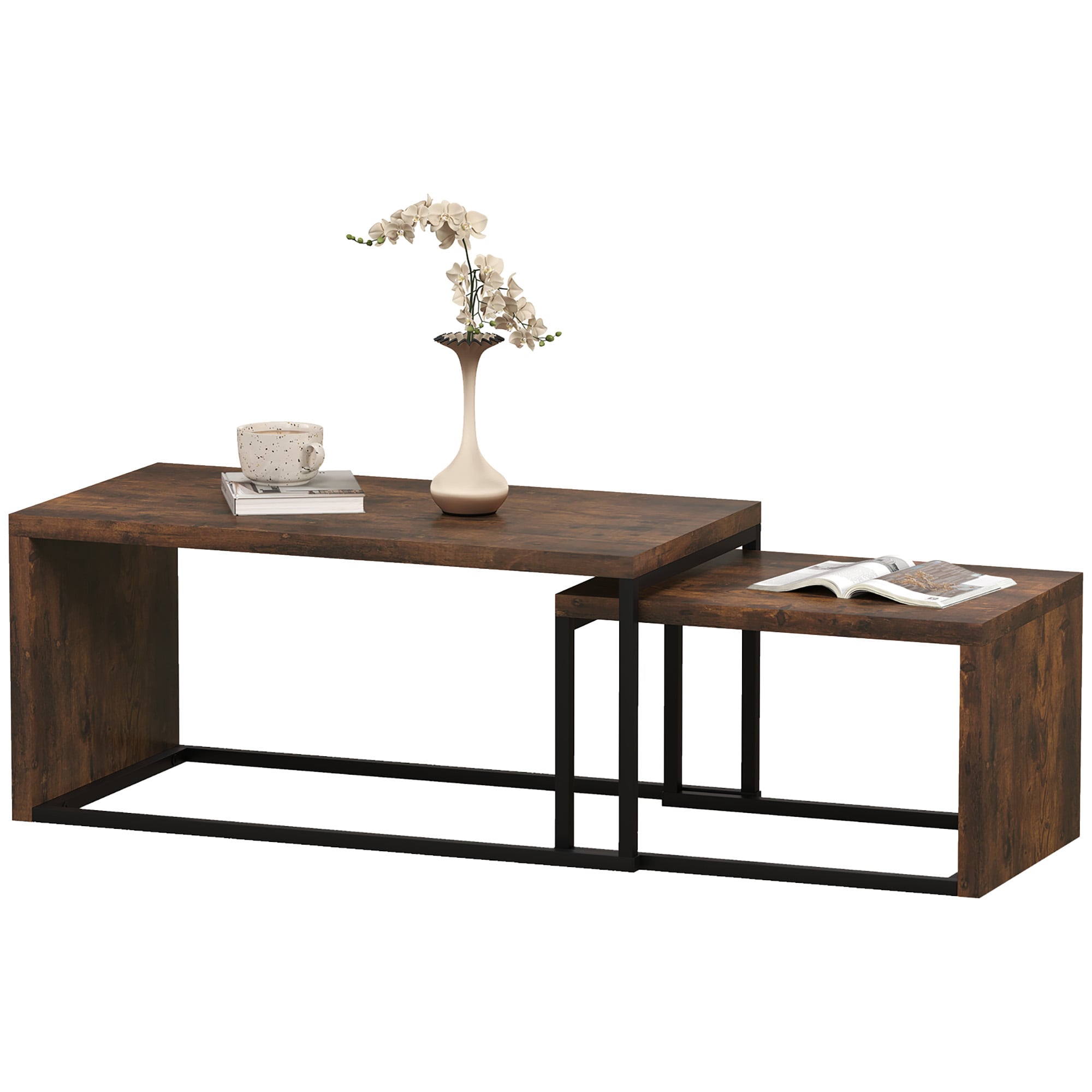Sofabord 2 Set Industriell Stil Vintage Brun-Svart