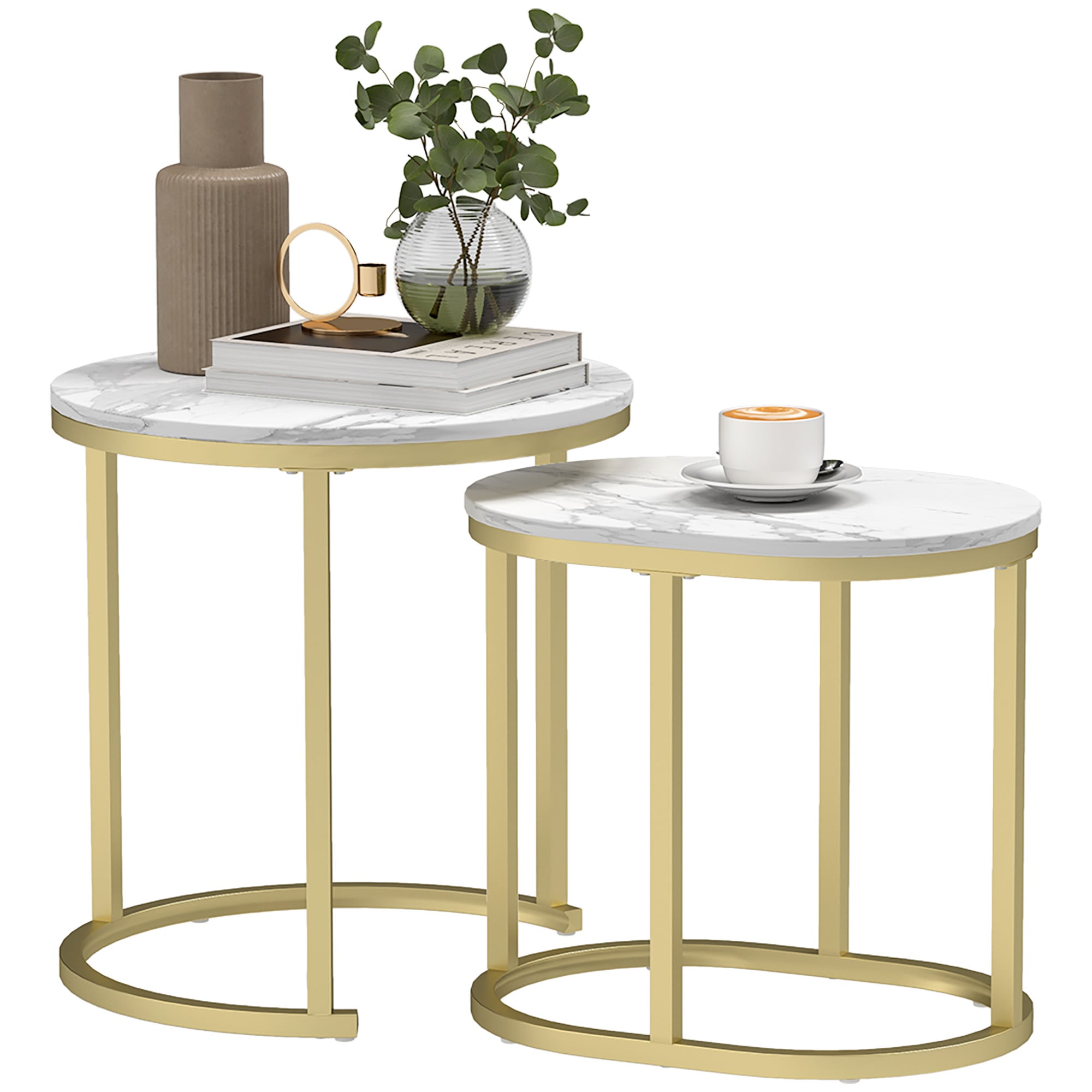 Sofabord Set 2 stk Marmor Stil / Satsbord Ø50 x 50,5 H cm