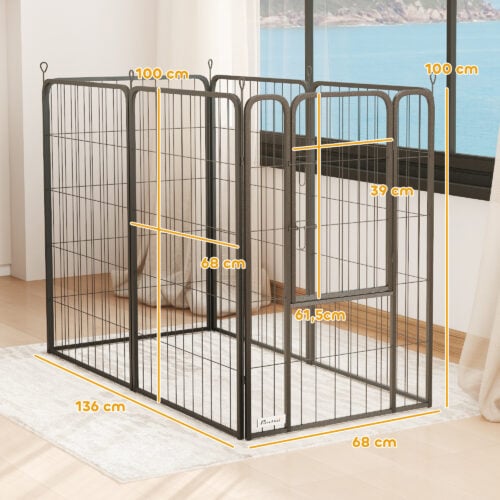 Fleksibel hundegård i stål – 6 paneler med dør, 100 cm høy sikkerhetsinnhengning AS Fleksibel hundegård i stål – 6 paneler med dør, 100 cm høy sikkerhetsinnhengning AS