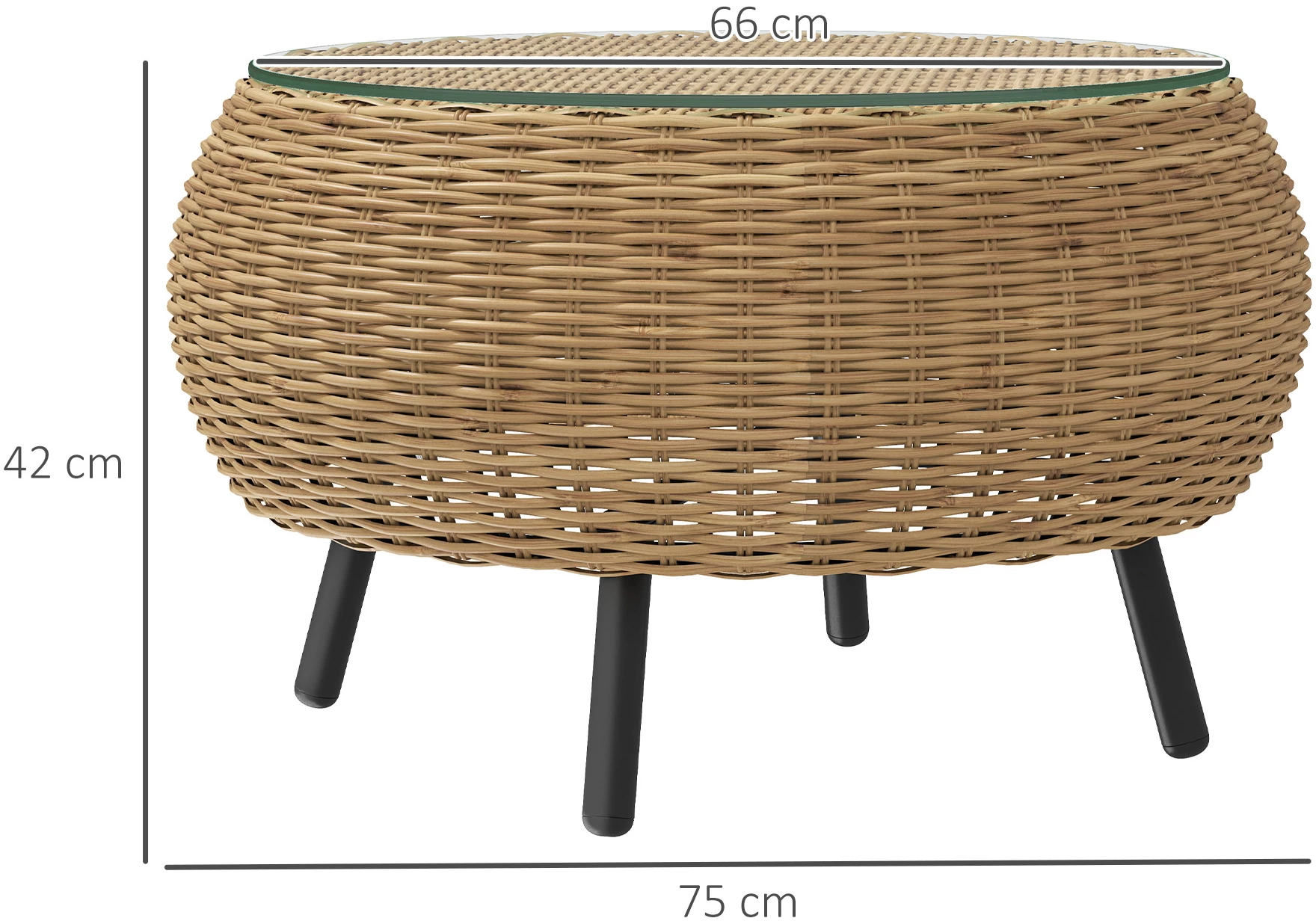 Rundt balkongbord i PE-rotting med herdet glass – Ø75 cm AS Rundt balkongbord i PE-rotting med herdet glass – Ø75 cm AS