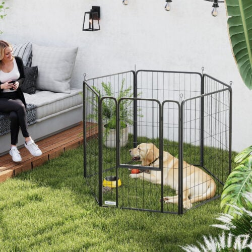 Fleksibel hundegård i stål – 6 paneler med dør, 100 cm høy sikkerhetsinnhengning AS Fleksibel hundegård i stål – 6 paneler med dør, 100 cm høy sikkerhetsinnhengning AS